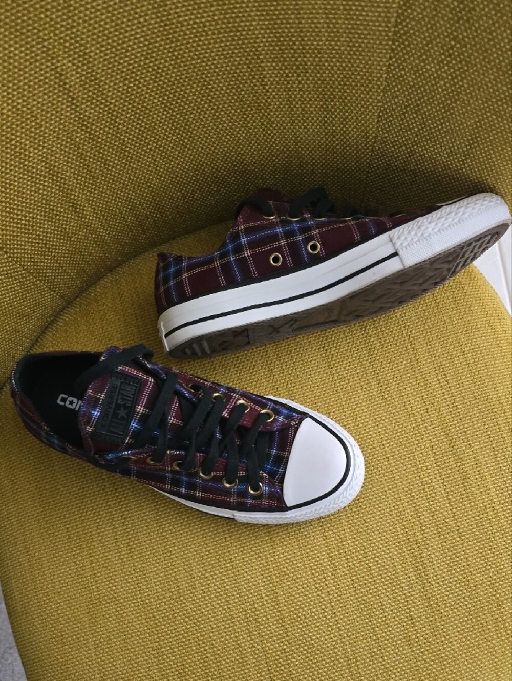 Converse Plaid Low Top Sneakers in Burgundy, Blue, Black - Picture 4 of 8